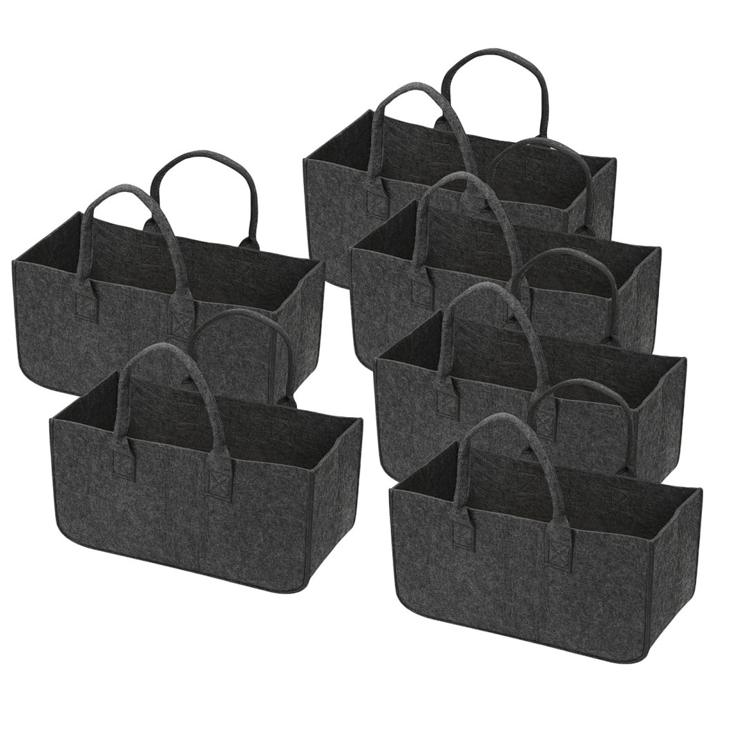 Tolletour 6er-set Faltbare Filztaschen Für Kaminholz, 50 X 25 X 25 Cm, 5 Mm, Dunkelgrau