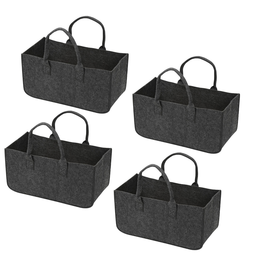 Tolletour 4er-set Faltbare Filztaschen Für Kaminholz, 50 X 25 X 25 Cm, 5 Mm, Dunkelgrau