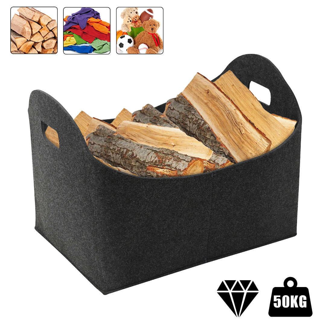 Tolletour Faltbarer Filzkorb Für Kaminholz, 44 X 34 X 31 Cm, Dunkelgrau