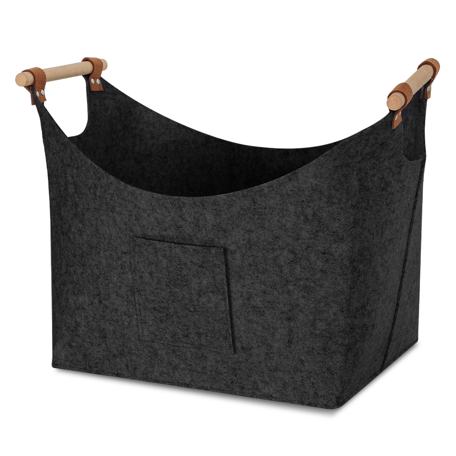 Tolletour Filzkorb Mit Holzgriffen Für Kaminholz, Faltbar, Ca. 57 L, 45 X 40 X 32 Cm, 3 Mm, Dunkelgrau