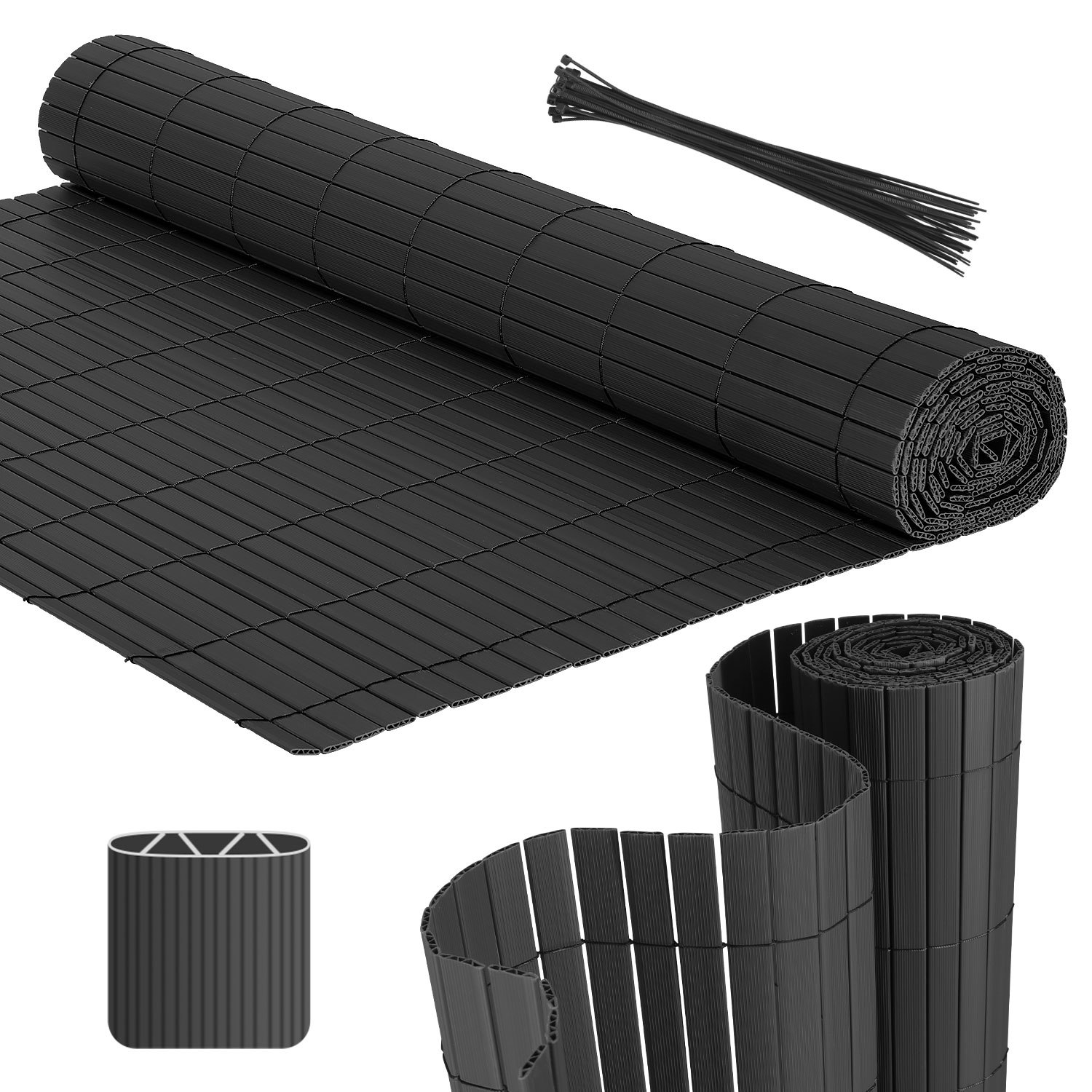 Tolletour Sichtschutzmatte Pvc Sichtschutzzaun Anthrazit Windschutz Fur Garten Balkon Und Terrasse 80x300cm Stabile W-form