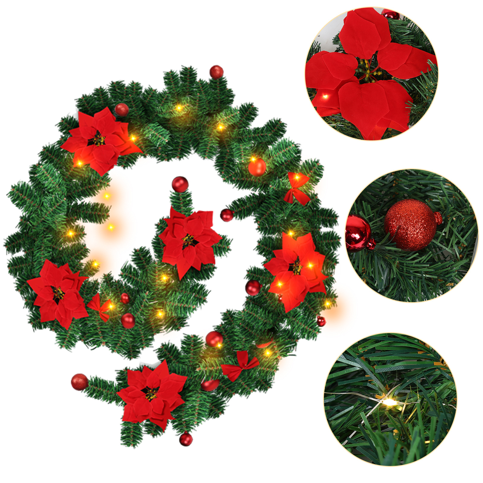 Tolletour Led Weihnachtsgirlande 2,7 M, 50 Led Warmweiß, Batteriebox, Rote Weihnachtsdeko