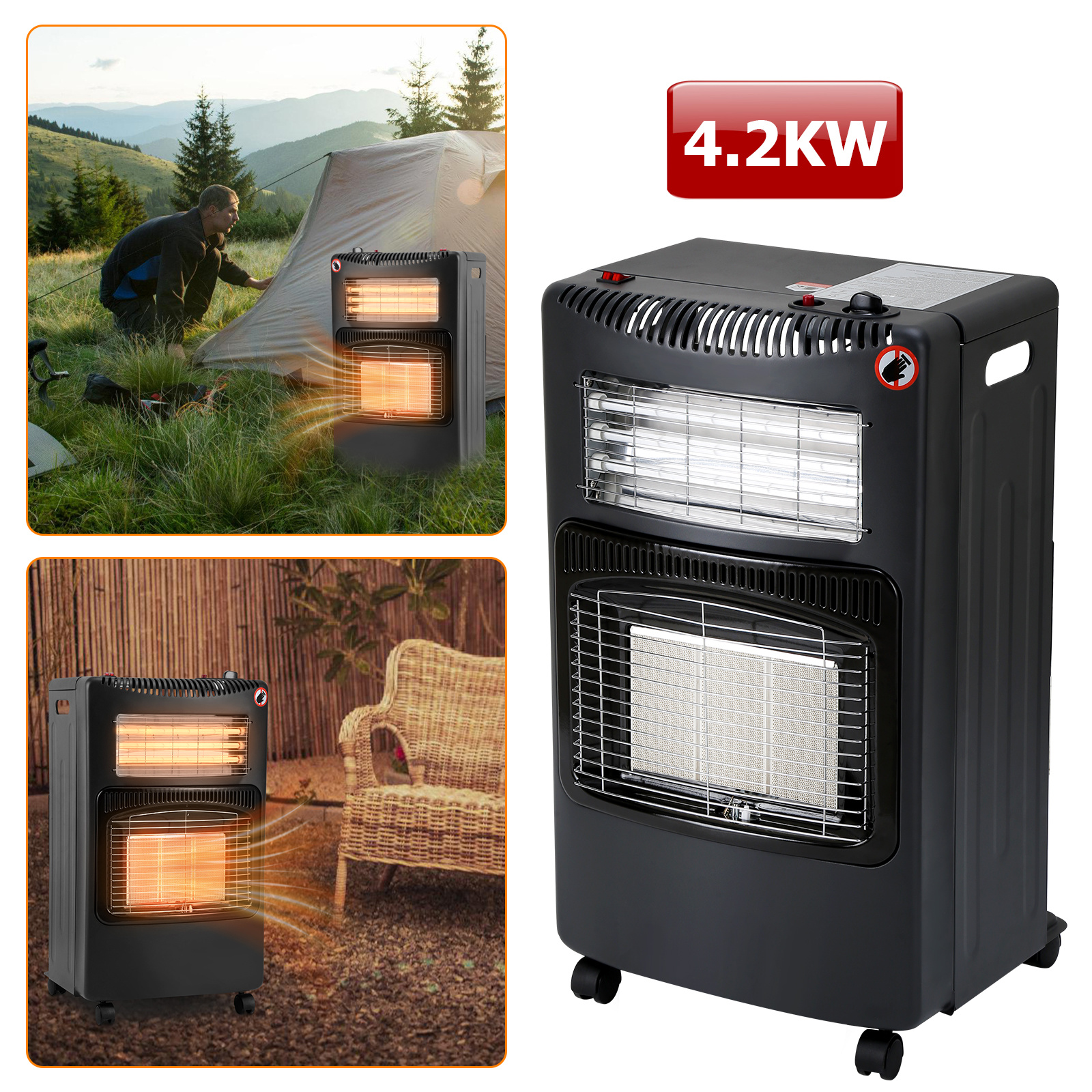 Tolletour Gas-elektroheizer Mit Vollkupferventil, Ods-sensor, Flammensicherung Und Automatischem Kippschutz
