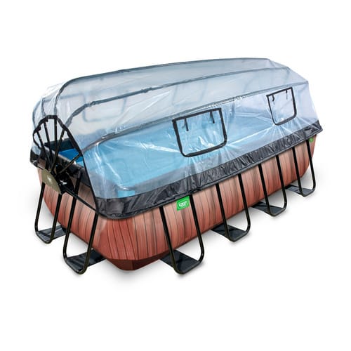 EXIT Wood Pool Braun 400x200x100cm m. Sandfilterpumpe u. Abdeckung