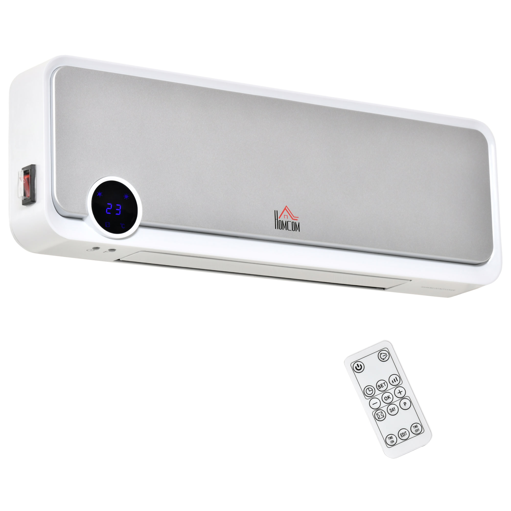 Heizlüfter Zur Wandmontage 2000w Mit Fernbedienung, 3 Betriebsmodi, Led-display 12h Timer