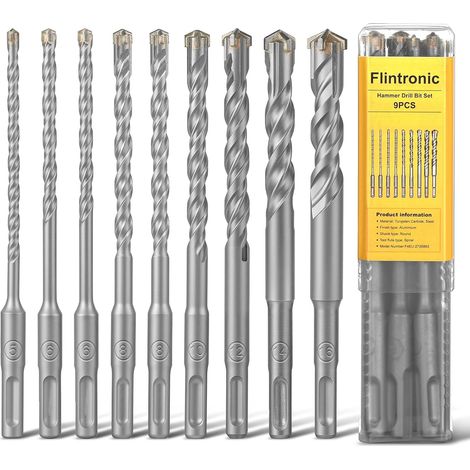 Flintronic Sds Plus Betonbohrer-set, 9-teilig, Schlagbohrer, Steinbohrer, 5, 6, 6, 8, 8, 10, 12, 14, 16 X 160 Mm Bohrwerkzeuge Zum Bohren Von Löchern In Beton, Keramikfliesen Und Stein