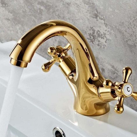 Goldene Waschbeckenarmatur, Einloch-waschtischarmatur Aus Messing Zur Montage Auf Der Waschtischplatte, Mischbatterie Für Warm- Und Kaltwasser Für Badezimmerwaschbecken (extra Lange 2x60cm Schläuche I