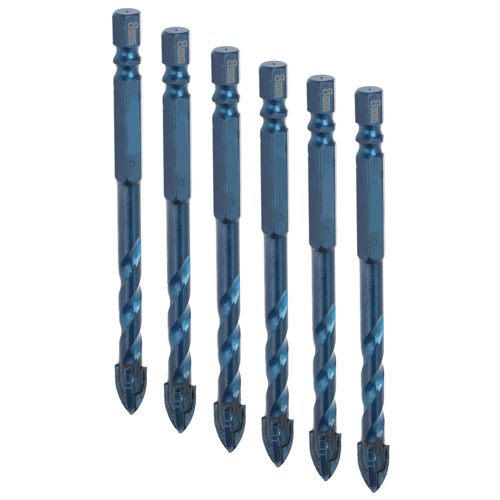 10 Stück Kreuzbohrer Mit Speerspitze, Hartmetall, 1/4"-sechskantschaft, Für Keramik, Marmor, Glas, Dunkelblau, 8 Mm Loch