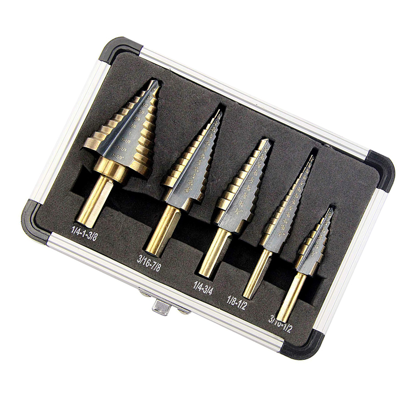 5-teiliges Stufenbohrer-set, Professionell, Aus Hss-stahl, 2-schneidig, Körner, Stufenbohrer, Aluminiumbox