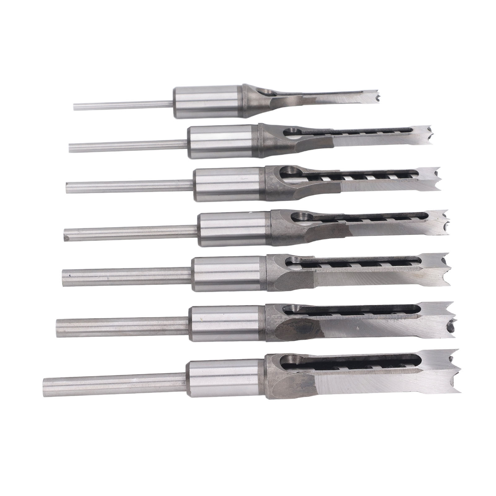 7-teiliges Set Mit Quadratischen Holzbohrern (1/4 Zoll, 5/16 Zoll, 3/8 Zoll, 2/5 Zoll, 1/2 Zoll, 9/16 Zoll, 5/8 Zoll) Aus Hss, Inklusive Stemm- Und Bohrerset.
