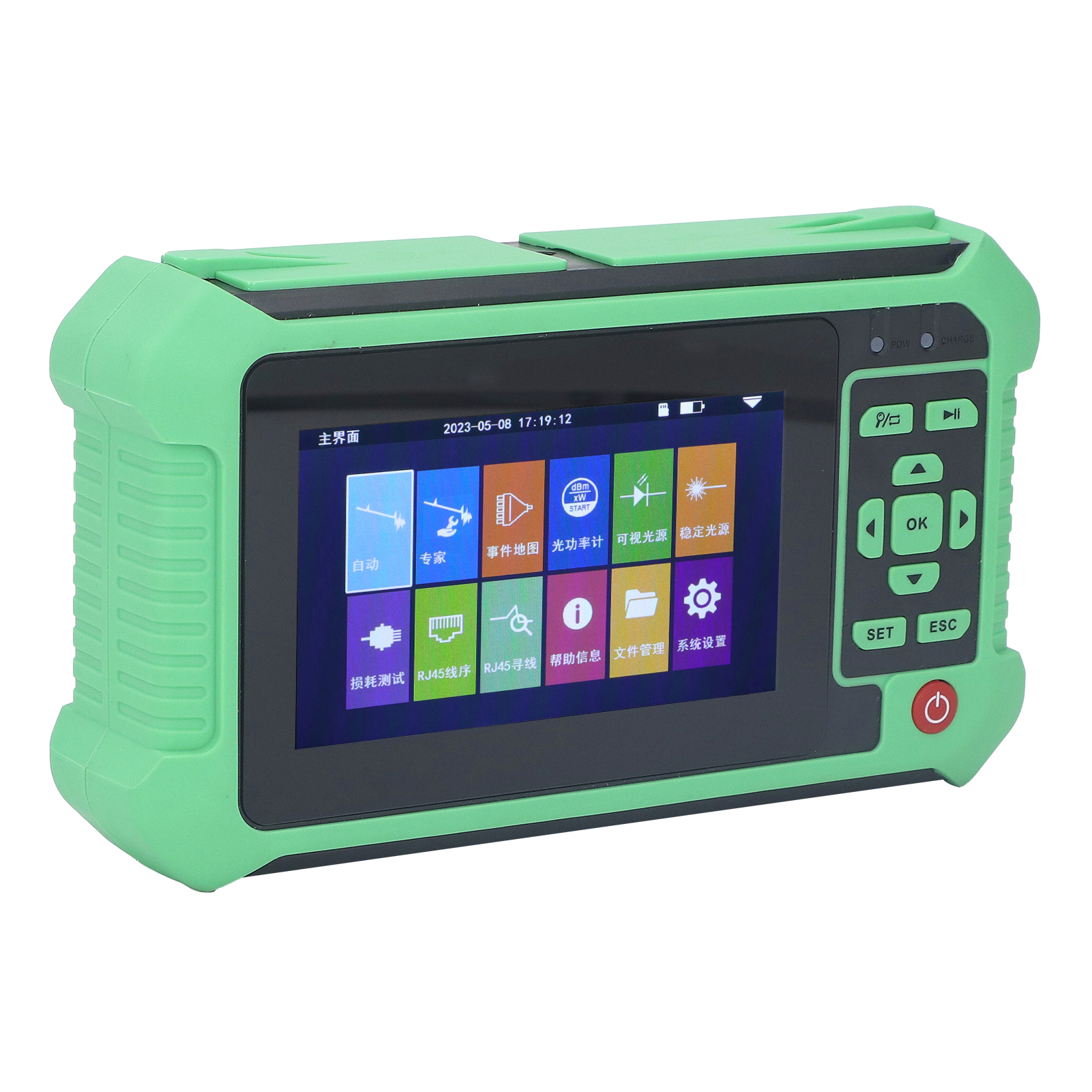 9-in-1 Otdr Optisches Zeitbereichsreflektometer (otdr) Mit 4,3-zoll-bildschirm, Vfl-rj45-empfänger, Optischem Leistungsmesser (1310, 1550 Nm, 500 A, Eu-stecker, 100–240 V)
