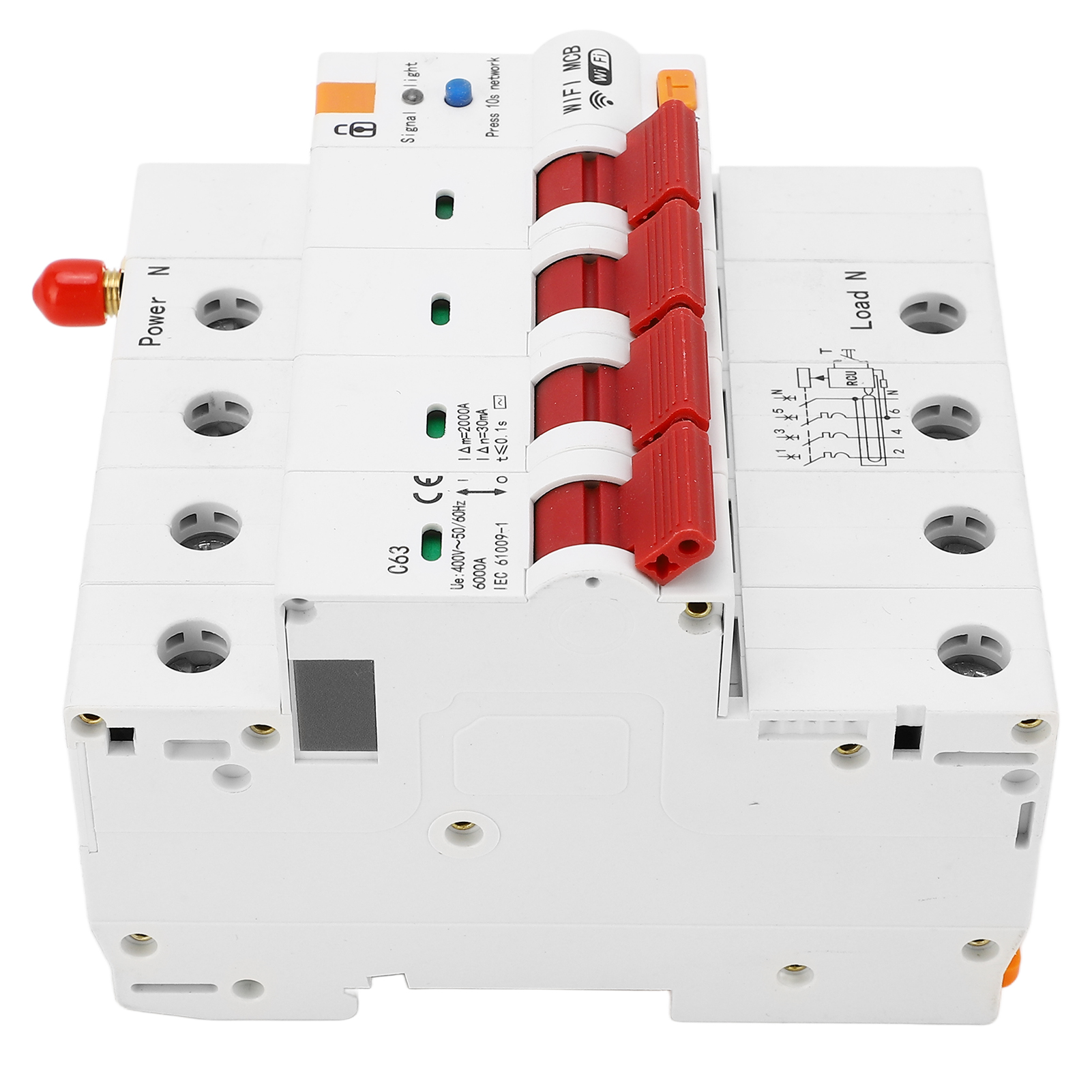 Wlan-leistungsschalter Mit Fehlerstromschutz Und Fernbedienung, Din-schienenmontage, Ac 400 V, 63 A, 4-polig