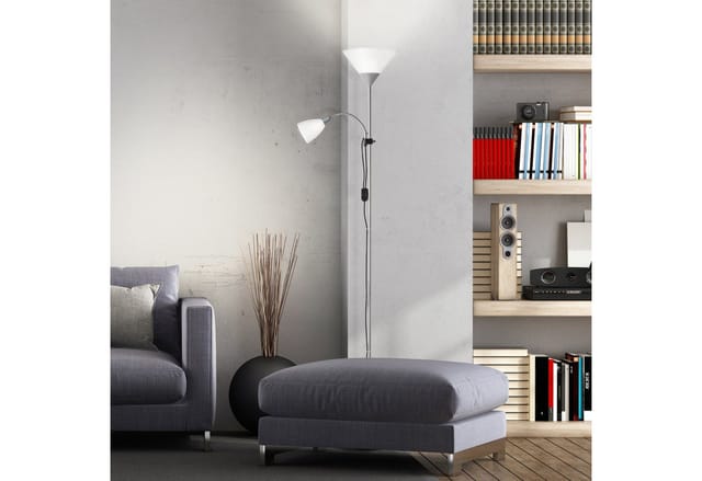 Brilliant LED-Deckenfluter Spari mit Lesearm Weiß-Silber