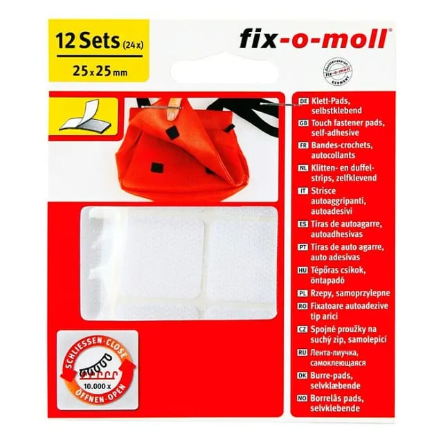 Fix-o-moll Klettpads selbstklebend 12 Sets Weiß 25 mm x 25mm