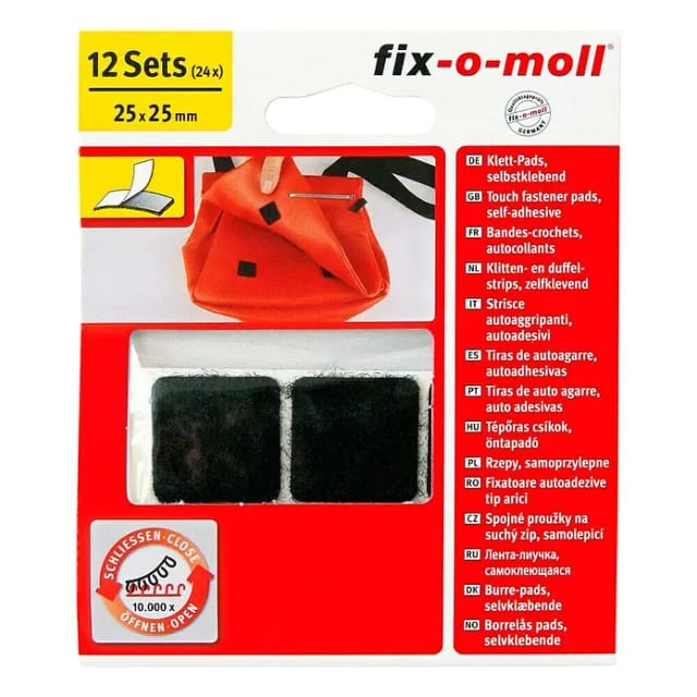 Fix-o-moll Klettpads selbstklebend 12 Sets Schwarz 25 mm x 25 mm