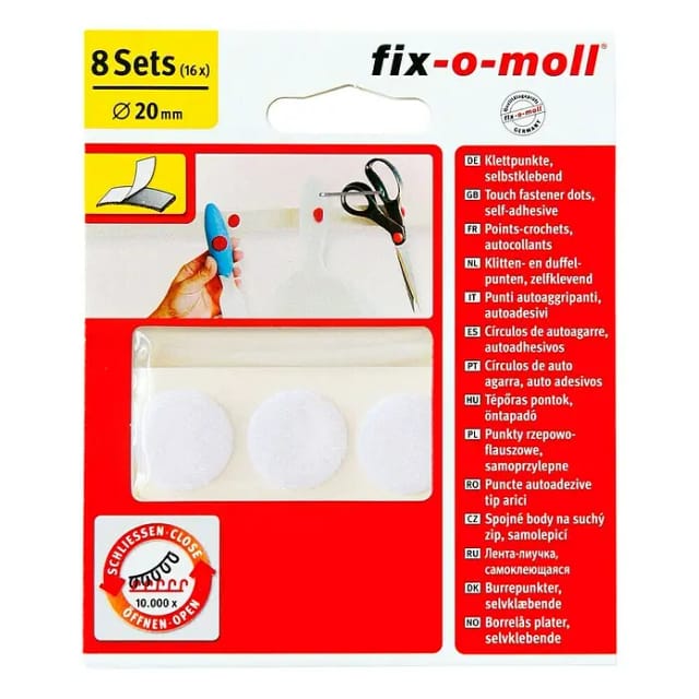 Fix-o-moll Klettpunkte selbstklebend 8 Sets Weiß 20 mm