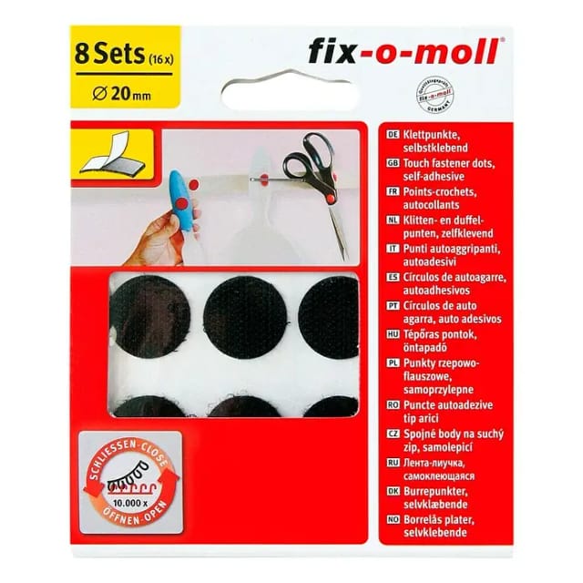 Fix-o-moll Klettpunkte selbstklebend 8 Sets Schwarz 20 mm