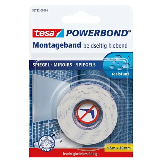 Tesa Powerbond Montageband Mirror 1,5 m x 19 mm