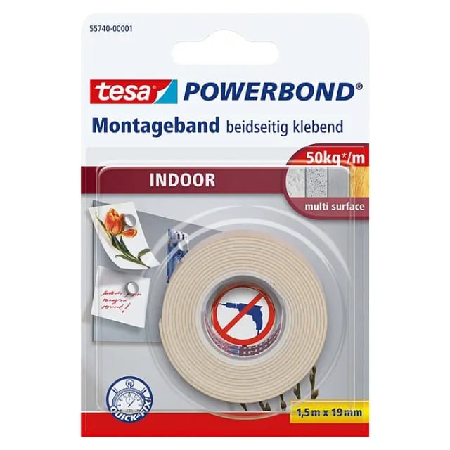 Tesa Powerbond Montageband Indoor 1,5 m x 19 mm