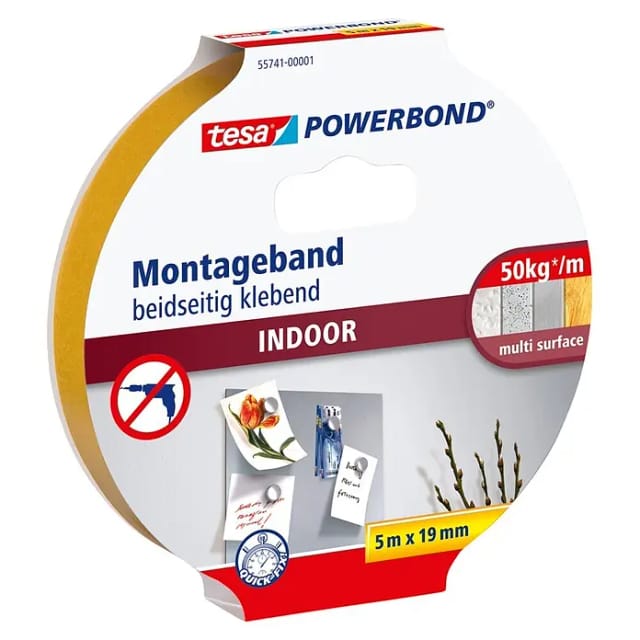 Tesa Powerbond Montageband Indoor 5 m x 19 mm