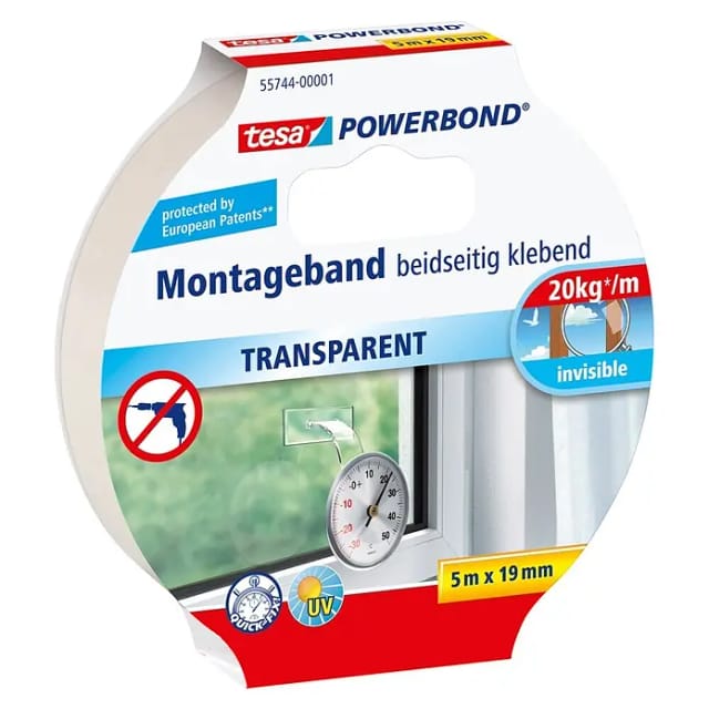 Tesa Powerbond Montageband Transparent 5 m x 19 mm