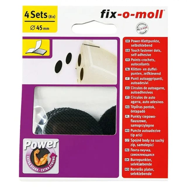 Fix-o-moll Power-Klettpunkte selbstklebend 4 Sets Schwarz 45 mm
