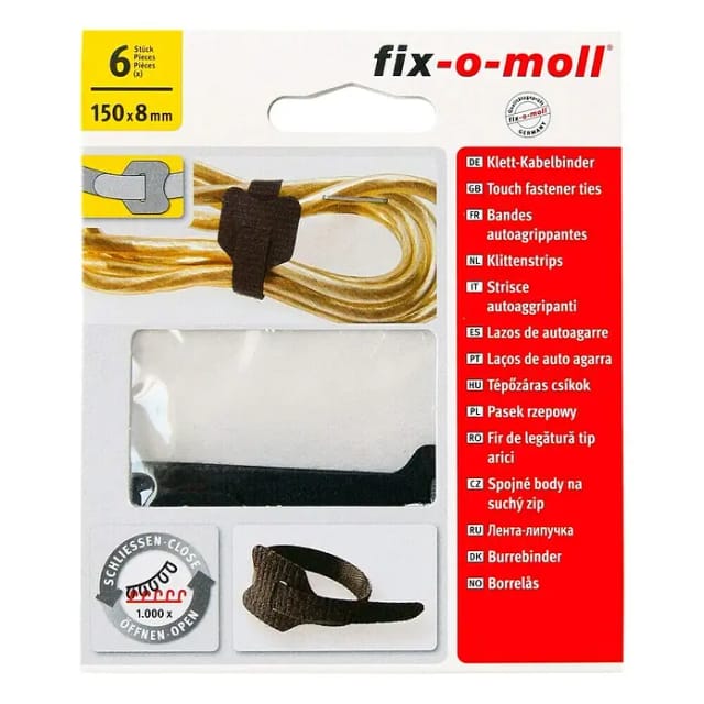 Fix-o-moll Klett-Kabelbinder Schwarz 15 cm x 8 mm 6 Stück