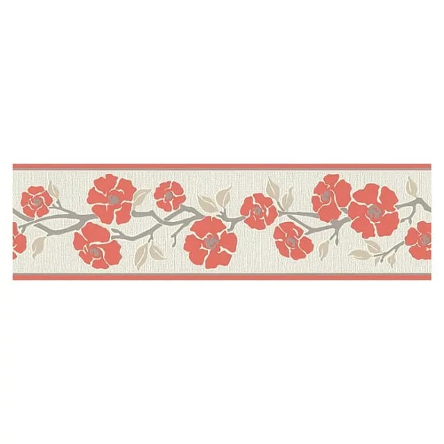 A.S. Création Borte selbstklebend Blumen 5 m x 17 cm Rot-Weiß