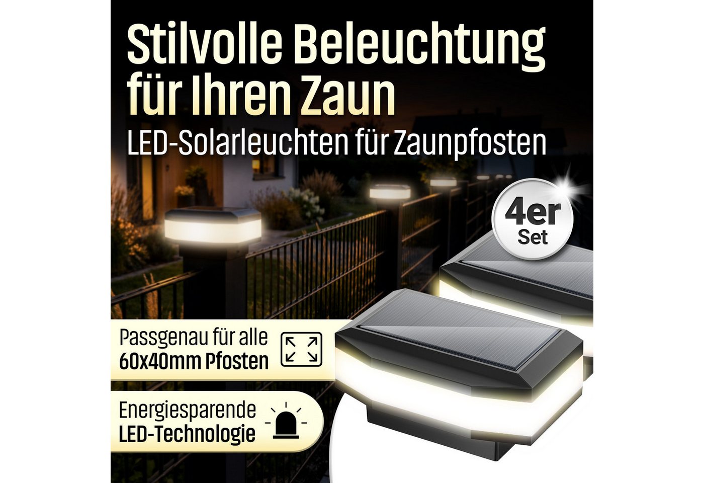 Solar Zaunleuchte Zaunlicht Außenbeleuchtung Garten Mit Solarbetrieb 4er