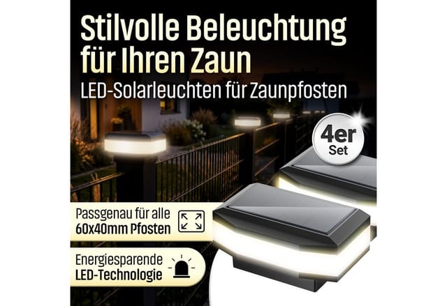 Solar Zaunleuchte Zaunlicht Außenbeleuchtung Garten Mit Solarbetrieb 4er