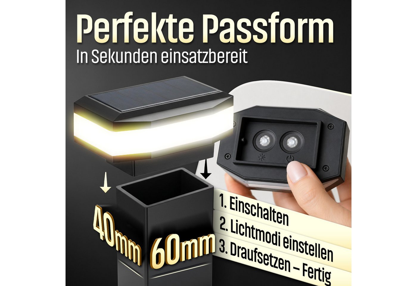 Solar Zaunleuchte Zaunlicht Außenbeleuchtung Garten Mit Solarbetrieb 4er Bild 3