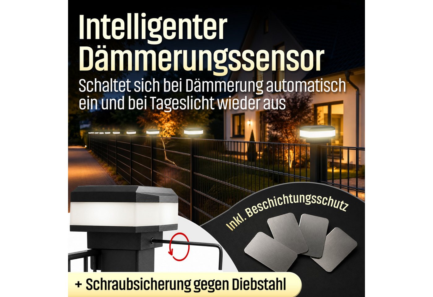 Solar Zaunleuchte Zaunlicht Außenbeleuchtung Garten Mit Solarbetrieb 4er Bild 5