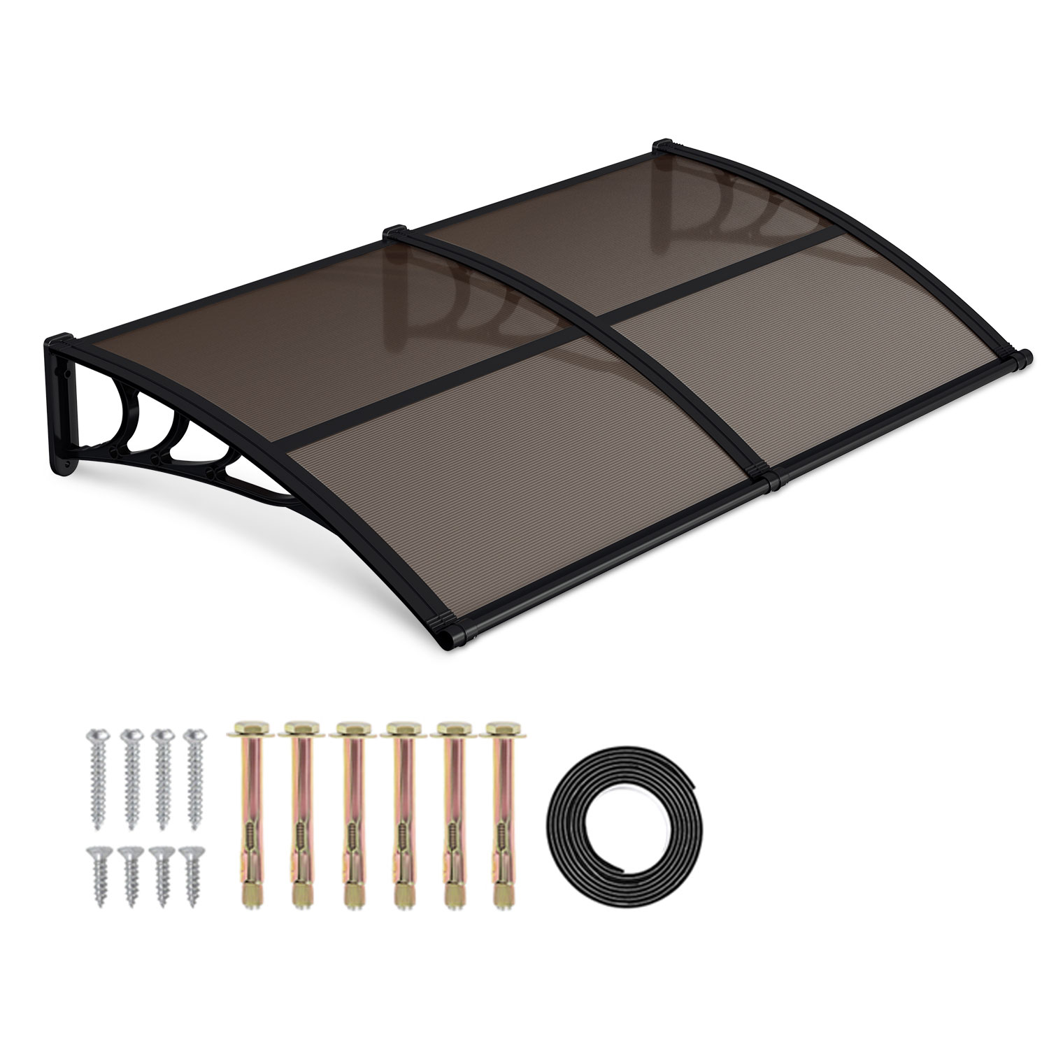 Jiubiaz Vordach Haustür Mit Regenrinne 200 X 100 Cm, Türüberdachung Aus Polycarbonat, Schwarz/braun, Regenschutz Für Eingang