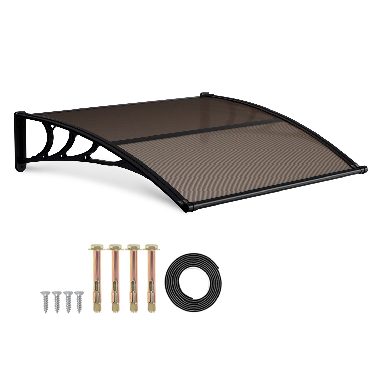 Jiubiaz Vordach Haustür Mit Regenrinne 150 X 100 Cm, Türüberdachung Aus Polycarbonat, Schwarz/braun, Regenschutz Für Eingang