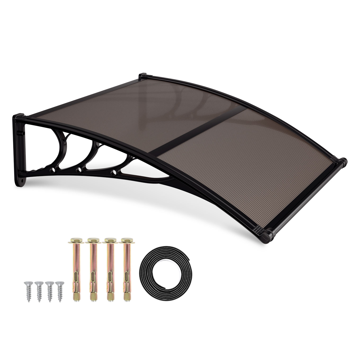 Jiubiaz Vordach Haustür Mit Regenrinne 120 X 100 Cm, Türüberdachung Aus Polycarbonat, Schwarz/braun, Regenschutz Für Eingang