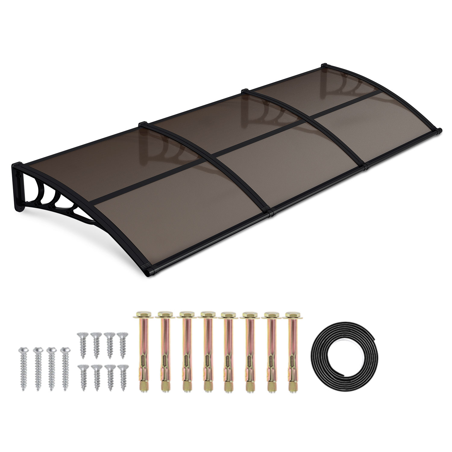 Jiubiaz Vordach Haustür Mit Regenrinne 300 X 100 Cm, Türüberdachung Aus Polycarbonat, Schwarz/braun, Regenschutz Für Eingang