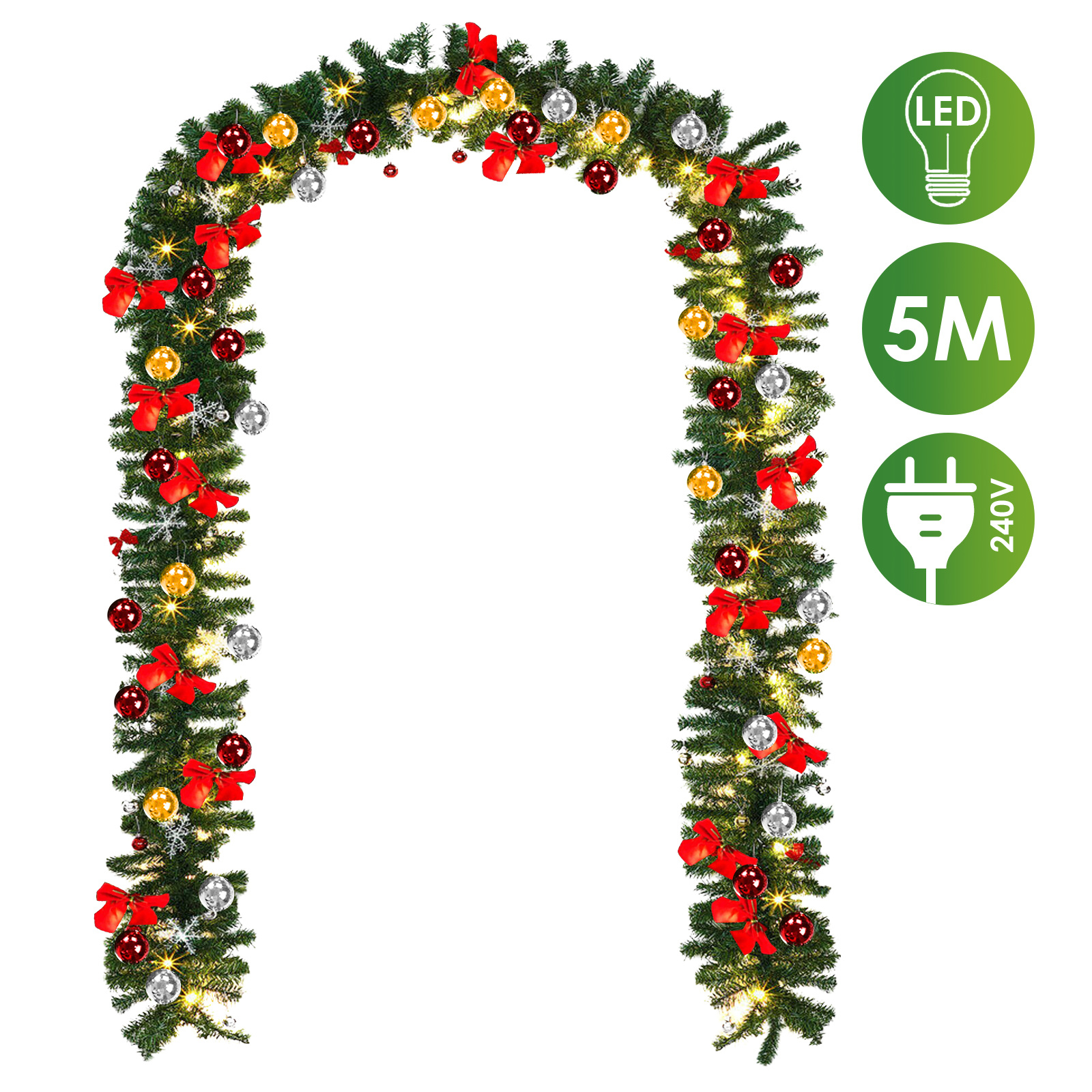 Jiubiaz Led Weihnachtsgirlande 5 M, 100 Led Warmweiß, 8 Modi, 320 Spitzen, Tannengirlande Dekoriert