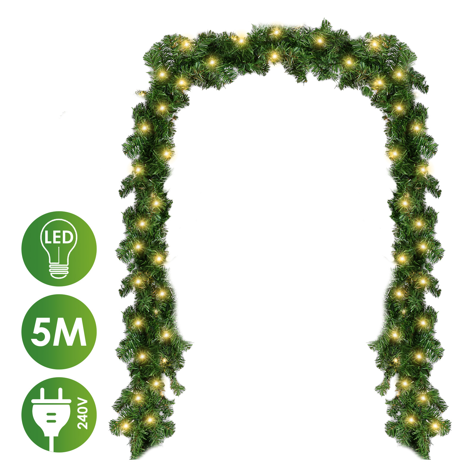 Jiubiaz Led Weihnachtsgirlande 5 M, 100 Led Warmweiß, 8 Modi, 320 Spitzen, Tannengirlande Ohne Deko