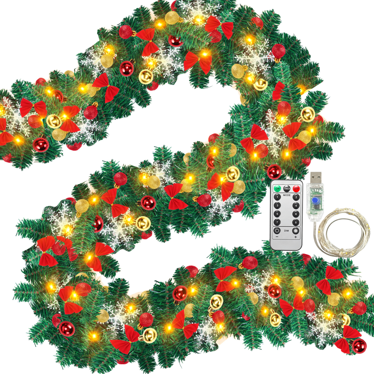 Jiubiaz Led Weihnachtsgirlande 5 M, 100 Led Warmweiß, Usb, Fernbedienung, 8 Modi, Weihnachtsdeko