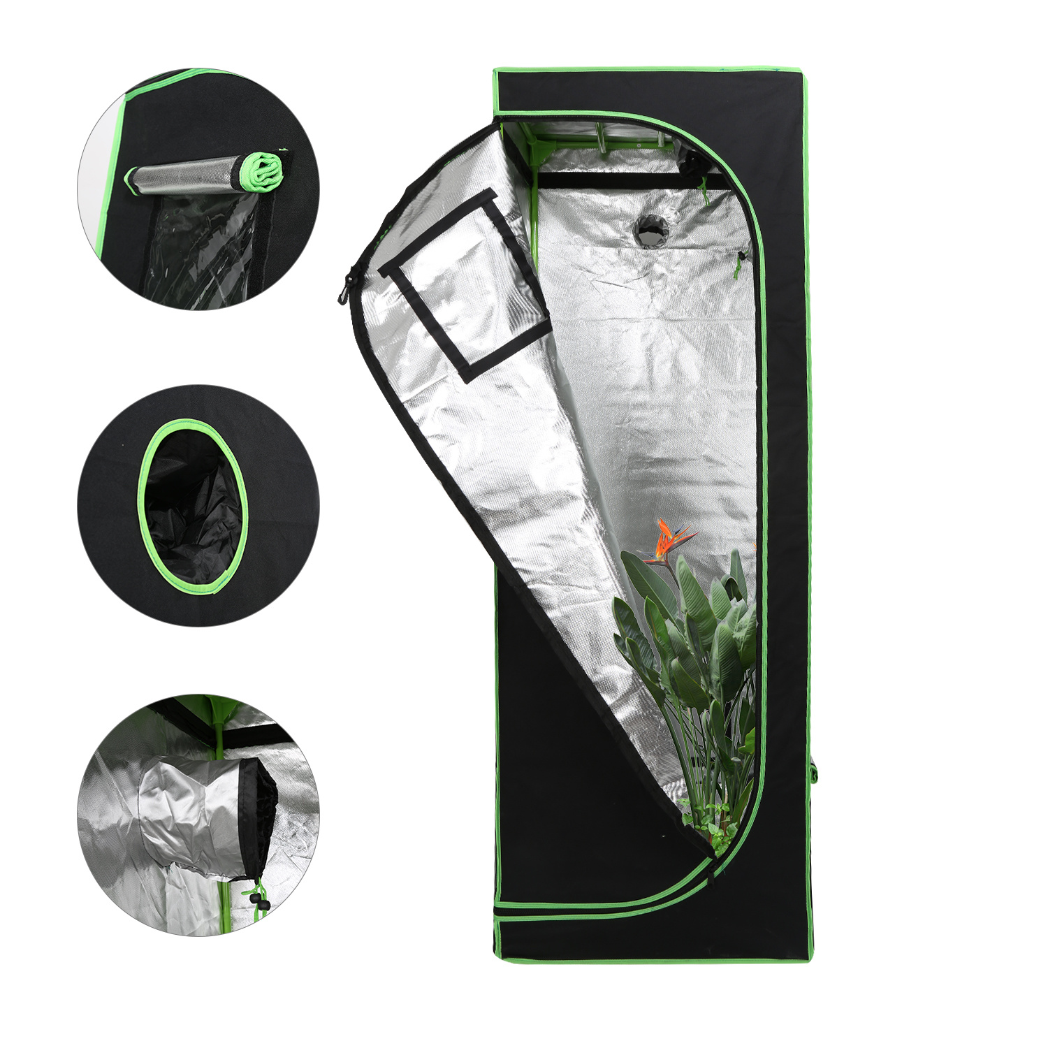 Jiubiaz Growbox 60 X 60 X 180 Cm, Indoor Pflanzenzelt Aus 600d Oxford, Lichtdicht Und Reflektierend, Mit Sichtfenster Und Belüftung