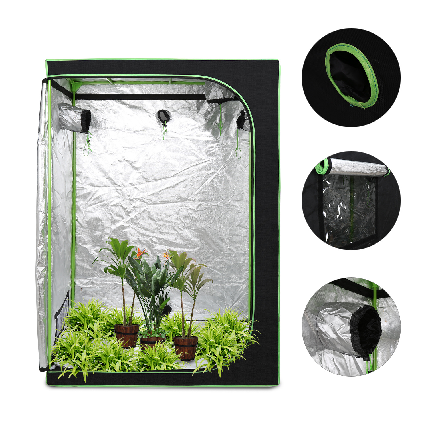 Jiubiaz Growbox 120 X 60 X 180 Cm, Indoor Pflanzenzelt Aus 600d Oxford, Lichtdicht Und Reflektierend, Mit Sichtfenster Und Belüftung