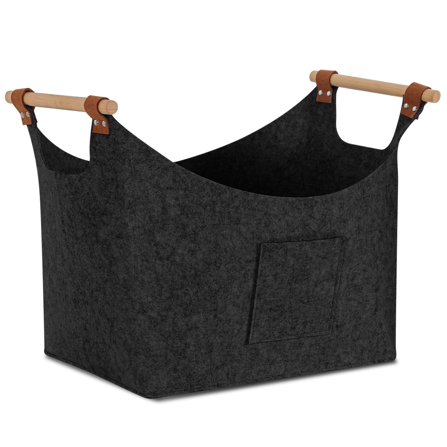 Jiubiaz Filzkorb Mit Holzgriffen Für Kaminholz, Faltbar, Ca. 57 L, 45 X 40 X 32 Cm, 3 Mm, Dunkelgrau