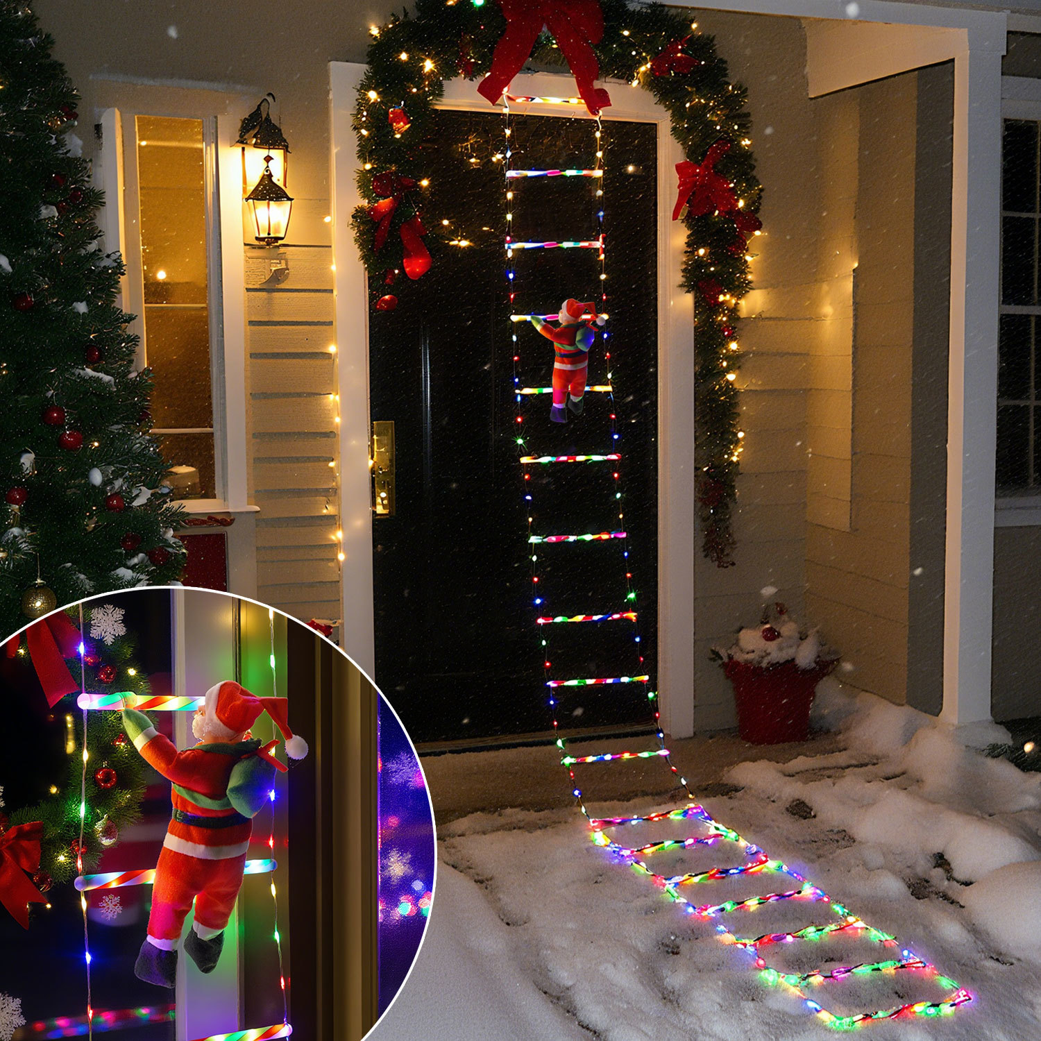 Jiubiaz Led Weihnachtsmann Leiter 3 M, 338 Leds, 8 Lichtmodi, Fernbedienung, Timer, Mehrfarbig