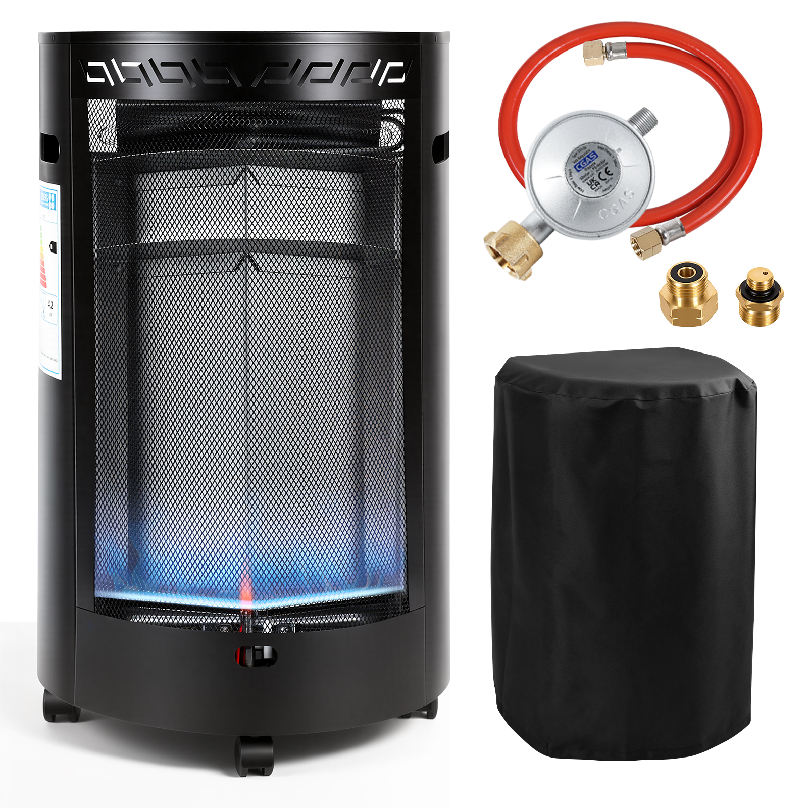 Jiubiaz Blue Flame Gasheizer 4200w Halbrund, 2 Heizstufen, Ods, Piezozündung, 4 Rollen, Inkl. 2 Eu-adaptern