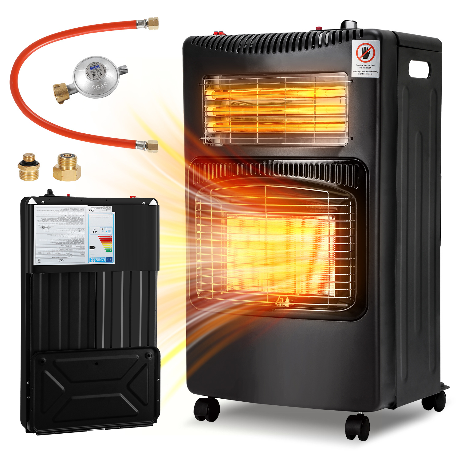 Jiubiaz Gas-elektroheizung 4200 W Gas Und 1200 W Strom, 3-stufig, Infrarot, Für 8–15-kg-gasflaschen