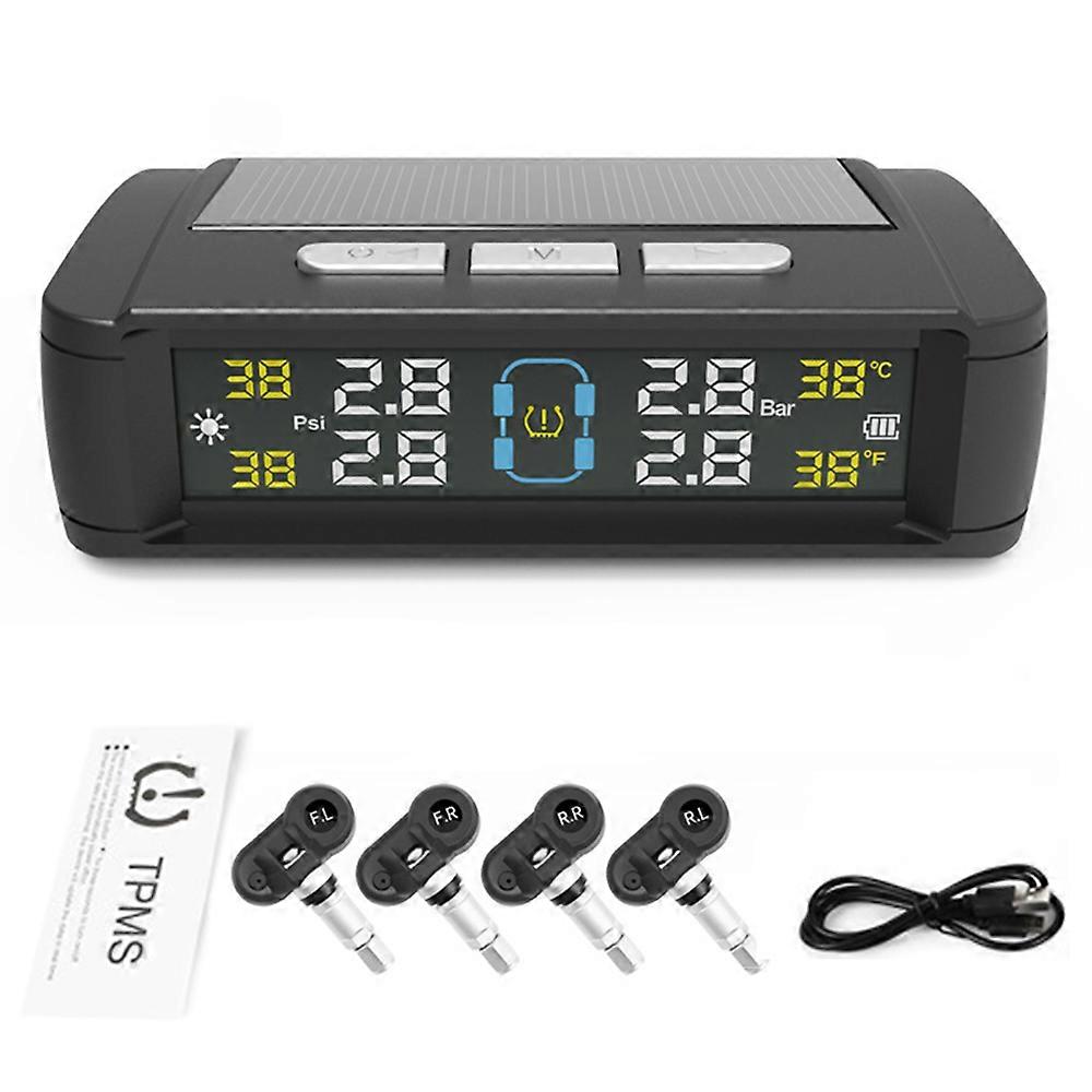 Reifendruckkontrollsystem, Kfz-sicherheitsalarmsysteme, Solar-/usb-betriebener Reifentemperaturmonitor, Tpms Mit 4 Sensoren