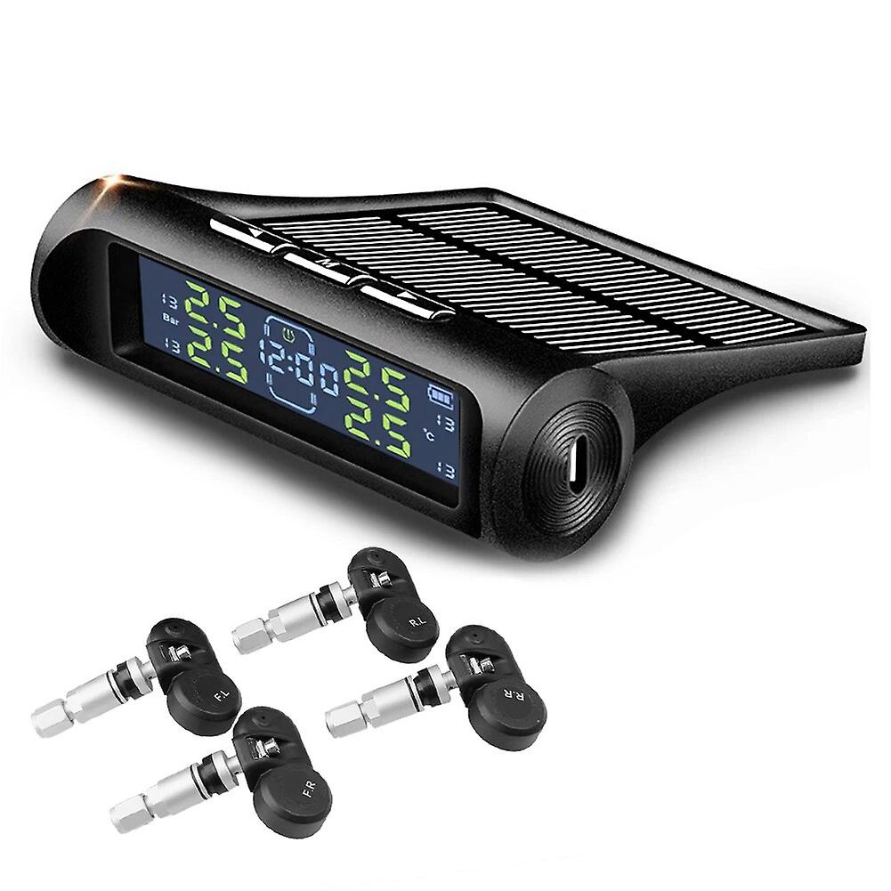 Solarbetriebenes Reifendruckkontrollsystem Mit Uhr, Überwachung Und Alarmanlage Für Autos, Einfache Installation, An-01d 2-in-1-lcd-reifendruckanzeige, Persönliche Fahrzeugelemente