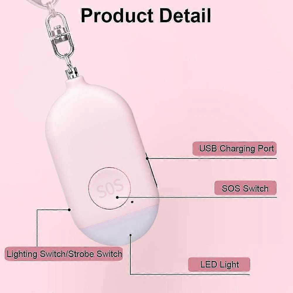 130 Db Lauter Persönlicher Notrufalarm, Wiederaufladbarer Sicherheitsalarm Mit Led-taschenlampe Und Einbruchmeldeanlage – Rosa