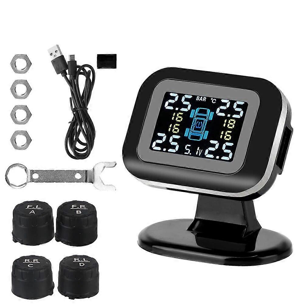 Usb-reifendruckkontrollsystem Mit 4 Externen Sensoren, Drahtlosem Lcd-display, Kfz-sicherheitsalarmsystem Und Mini-reifendruckkontrollsystem Für Pkw