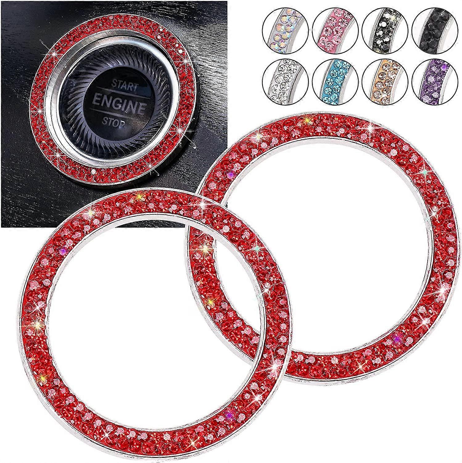 2 Stück Strass-startknopf-aufkleber, Auto-motor-start-stopp-knopf-emblem, Rotes Strass-autozubehör, Dekoration Für Frauen Und Mädchen, 3 Cm